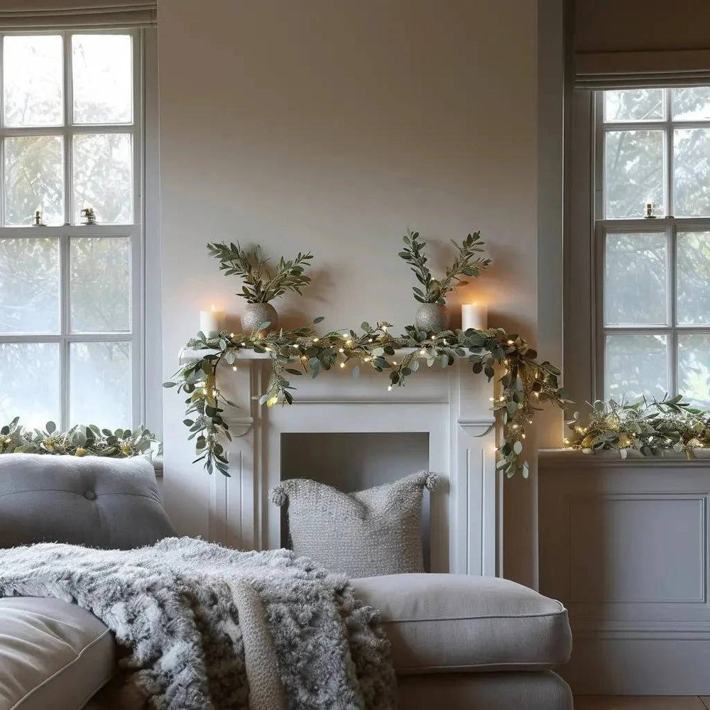 Olive Leaf LED Garland – Cordless Fairy Light Mantel Decoration