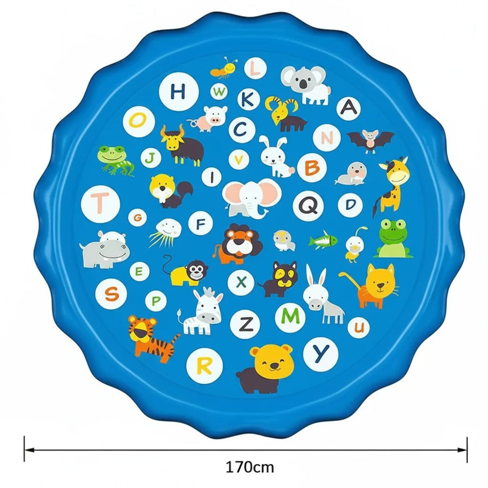 Inflatable Splash Pad – Animal Letters Design, Non-Slip Surface & Two Size Options