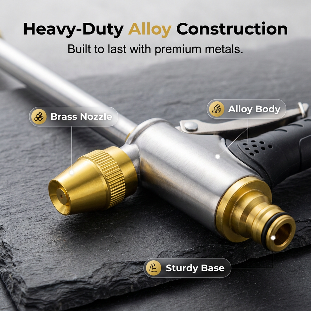 High-Pressure Hose Spray Gun – Solid Brass Nozzle, Adjustable Spray & Metal Trigger Lock