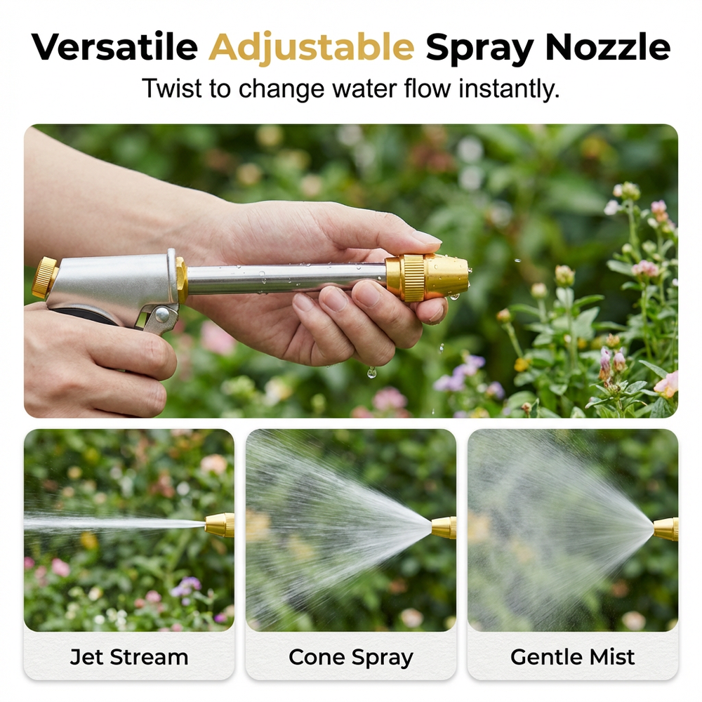High-Pressure Hose Spray Gun – Solid Brass Nozzle, Adjustable Spray & Metal Trigger Lock
