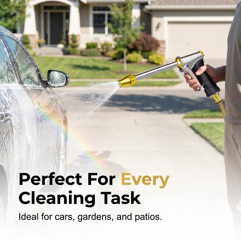 High-Pressure Hose Spray Gun – Solid Brass Nozzle, Adjustable Spray & Metal Trigger Lock