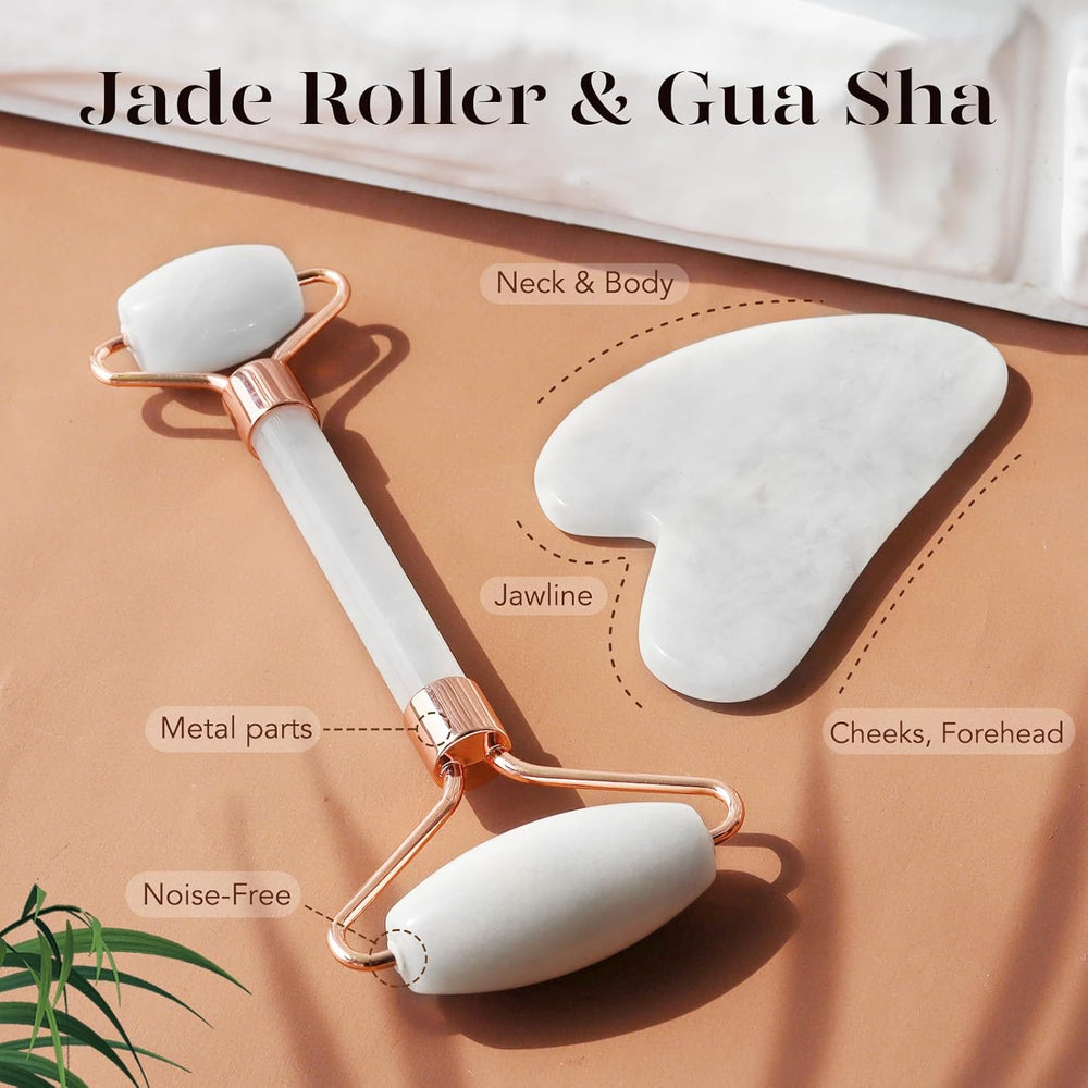 Instant Glow Gua Sha & Jade Roller Set - Premium Facial Massage Tools for Radiant Skin & Natural Beauty