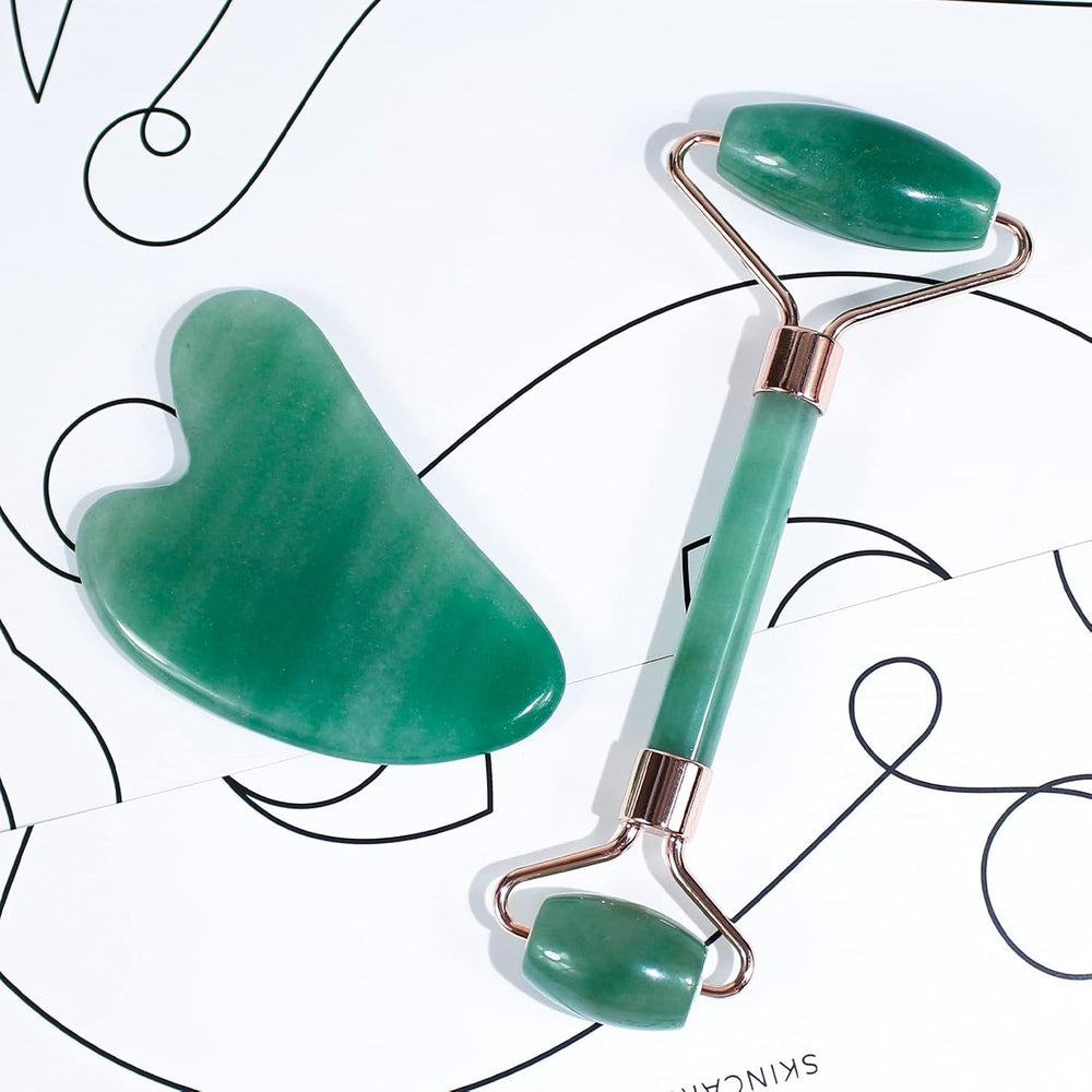 Instant Glow Gua Sha & Jade Roller Set - Premium Facial Massage Tools for Radiant Skin & Natural Beauty