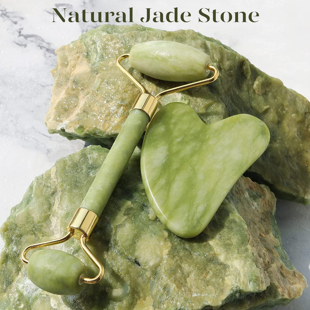 Instant Glow Gua Sha & Jade Roller Set - Premium Facial Massage Tools for Radiant Skin & Natural Beauty