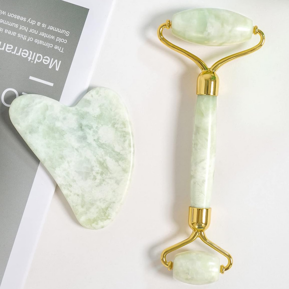 Instant Glow Gua Sha & Jade Roller Set - Premium Facial Massage Tools for Radiant Skin & Natural Beauty