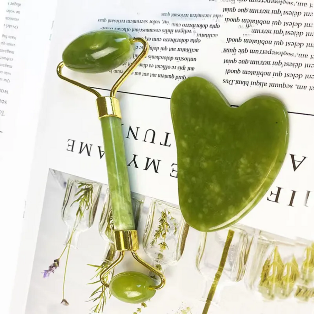 Instant Glow Gua Sha & Jade Roller Set - Premium Facial Massage Tools for Radiant Skin & Natural Beauty
