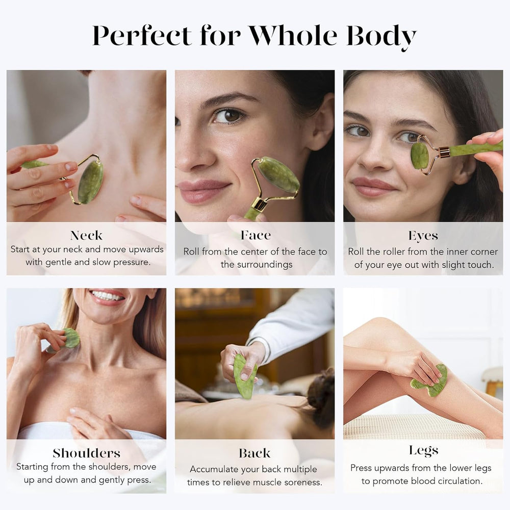 Instant Glow Gua Sha & Jade Roller Set - Premium Facial Massage Tools for Radiant Skin & Natural Beauty