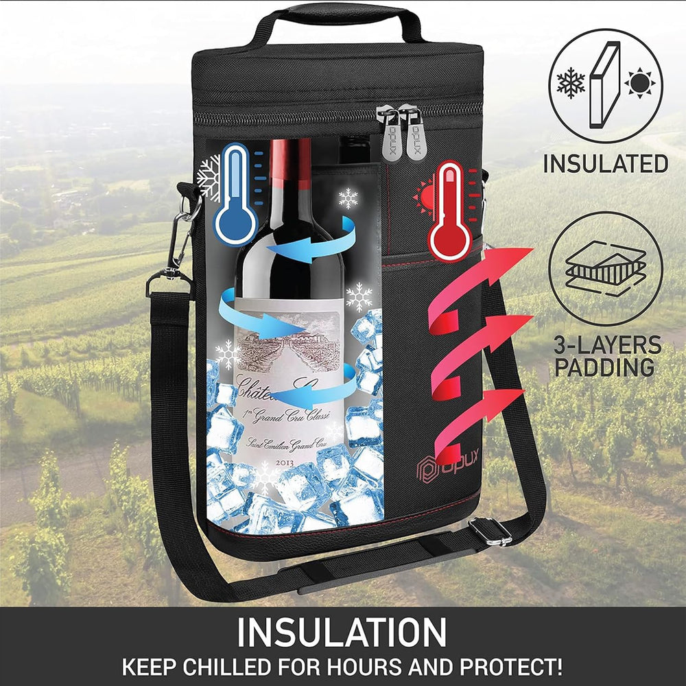Insulated 2-Bottle Wine Cooler Tote Bag with Adjustable Strap - Perfect for Picnics, Travel, and Outdoor Events