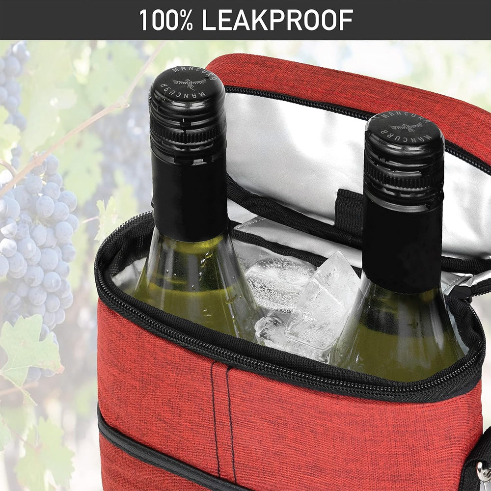 Insulated 2-Bottle Wine Cooler Tote Bag with Adjustable Strap - Perfect for Picnics, Travel, and Outdoor Events