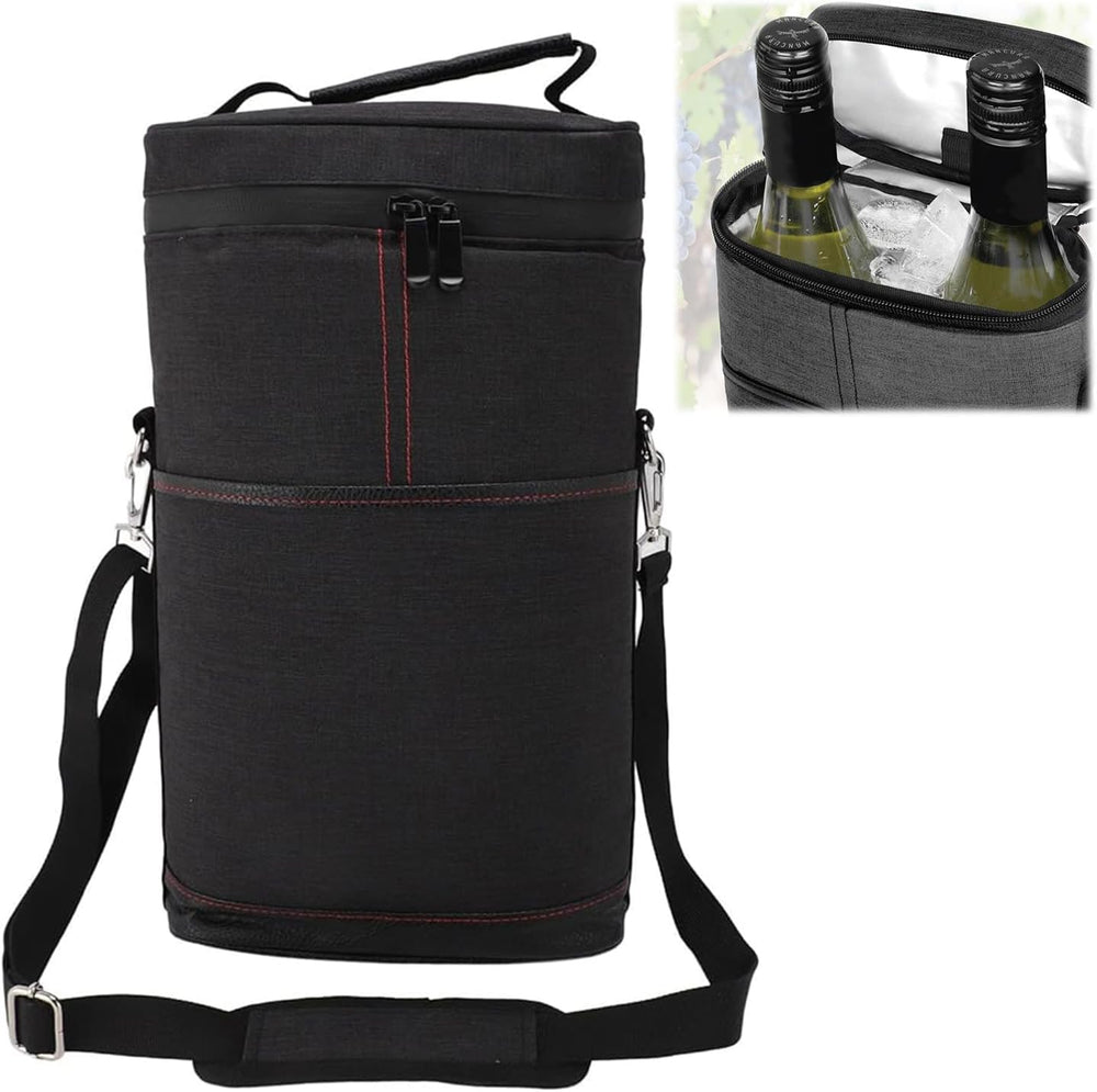 Insulated 2-Bottle Wine Cooler Tote Bag with Adjustable Strap - Perfect for Picnics, Travel, and Outdoor Events
