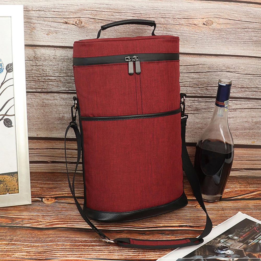 Insulated 2-Bottle Wine Cooler Tote Bag with Adjustable Strap - Perfect for Picnics, Travel, and Outdoor Events