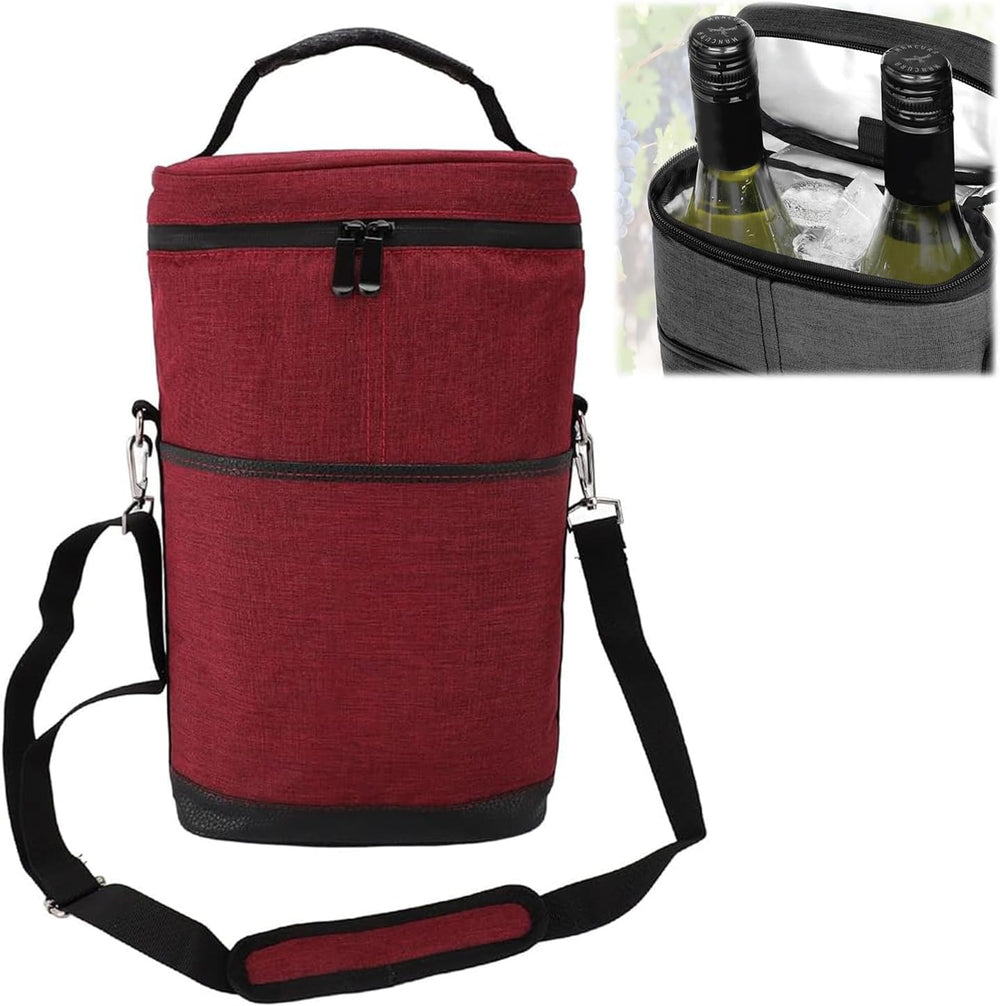 Insulated 2-Bottle Wine Cooler Tote Bag with Adjustable Strap - Perfect for Picnics, Travel, and Outdoor Events