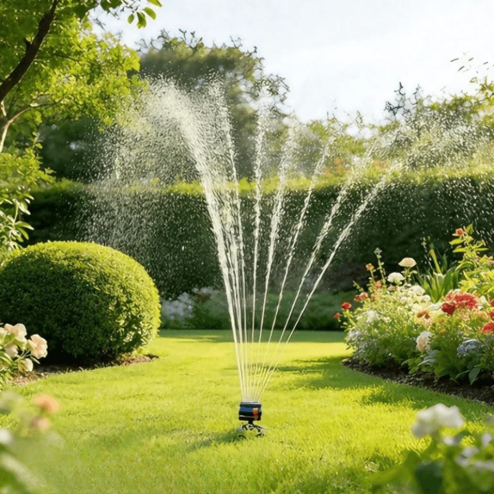 Oscillating Lawn Sprinkler with Timer – 16 Nozzles, 100m² Coverage & 4 Spray Modes