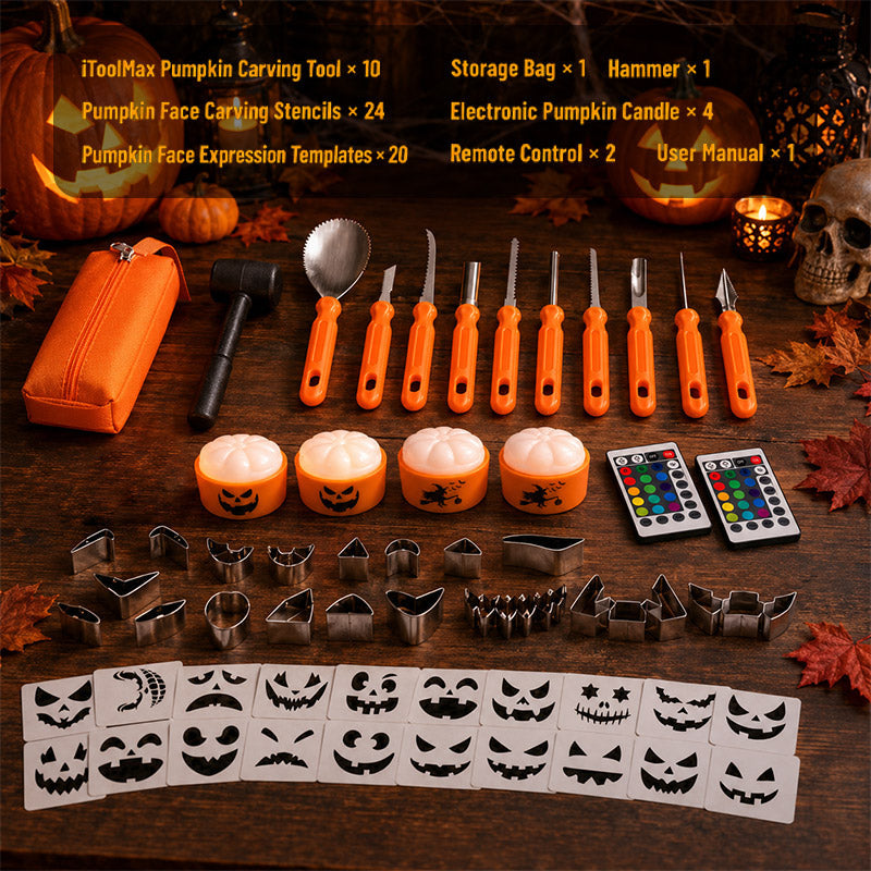 36-Piece Pumpkin Carving Kit with Stencils and LED Lights