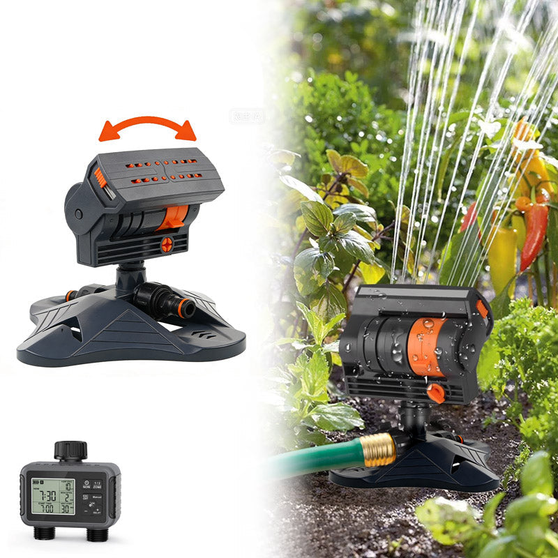 Oscillating Lawn Sprinkler with Timer – 16 Nozzles, 100m² Coverage & 4 Spray Modes