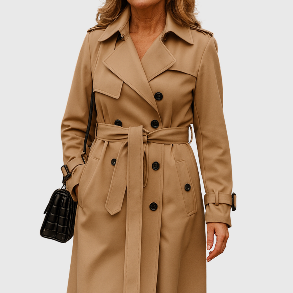 Women's belted trench coat, view 1