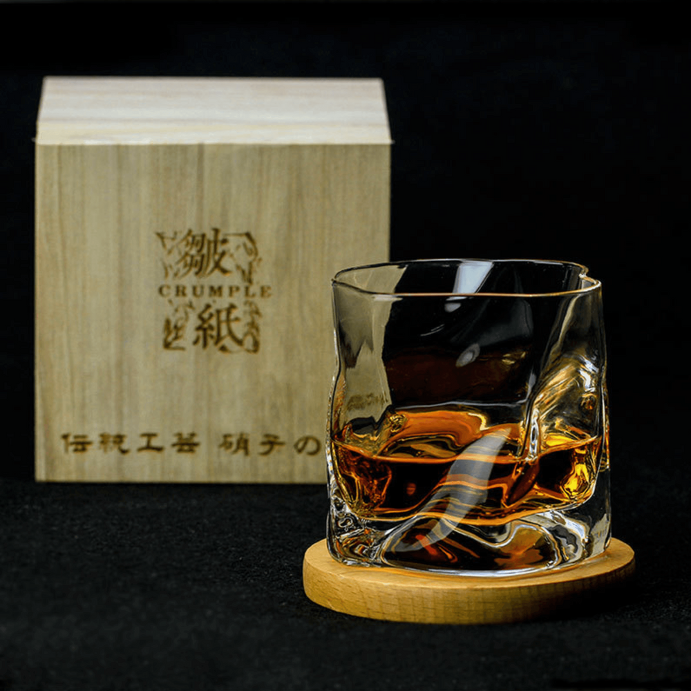Authentic Japanese Edo Kiriko Crumple Body Whisky Glass - Handcrafted Crystal Tumblers for Premium Spirits