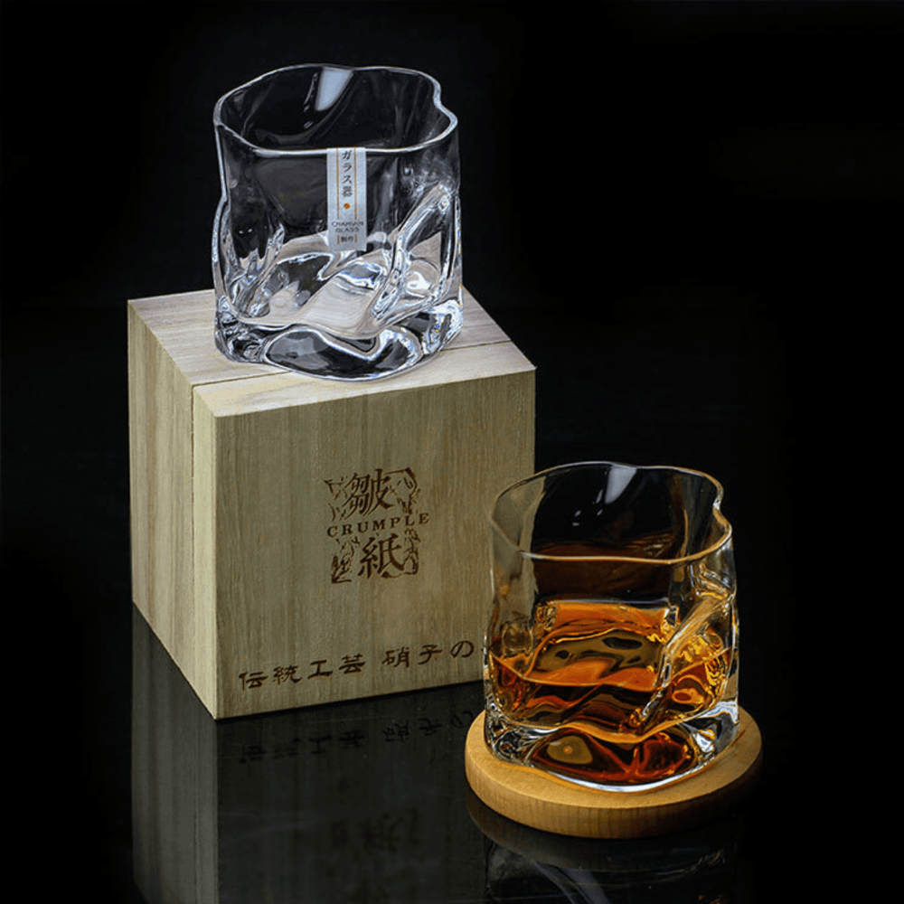 Authentic Japanese Edo Kiriko Crumple Body Whisky Glass - Handcrafted Crystal Tumblers for Premium Spirits
