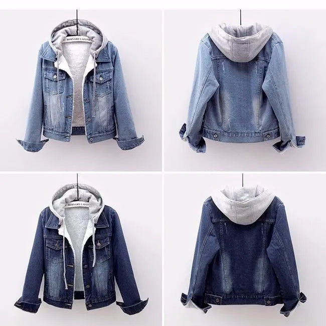 Plus-Size Hooded Denim Jacket for Fall - Stylish & Comfortable Outerwear