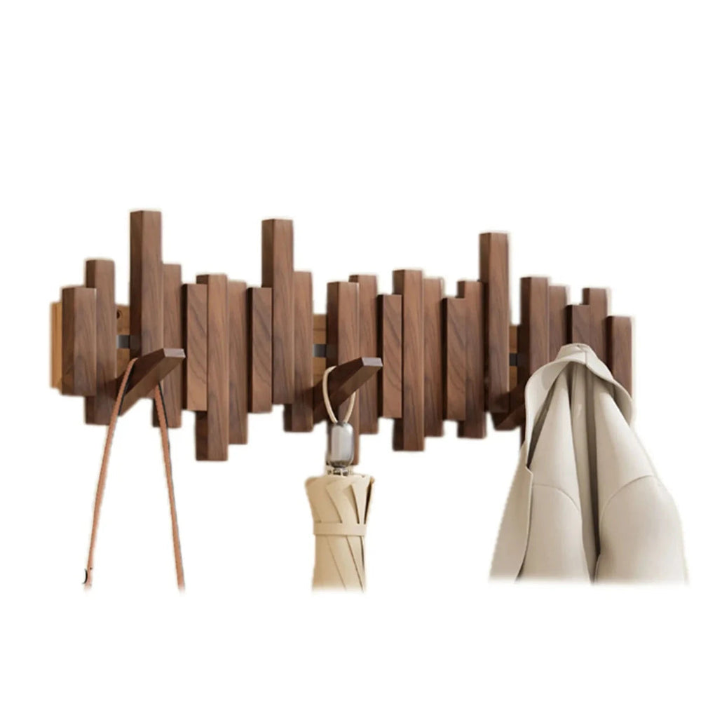 Wooden Wall Coat Rack – Piano Design, Solid Walnut/Beech & 3-8 Hooks