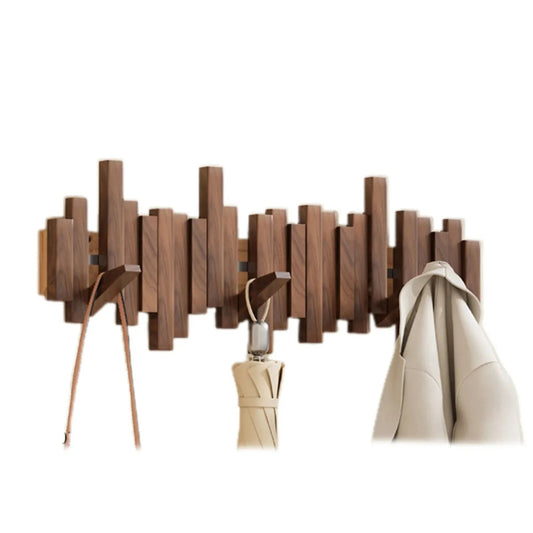 Wooden Wall Coat Rack – Piano Design, Solid Walnut/Beech & 3-8 Hooks