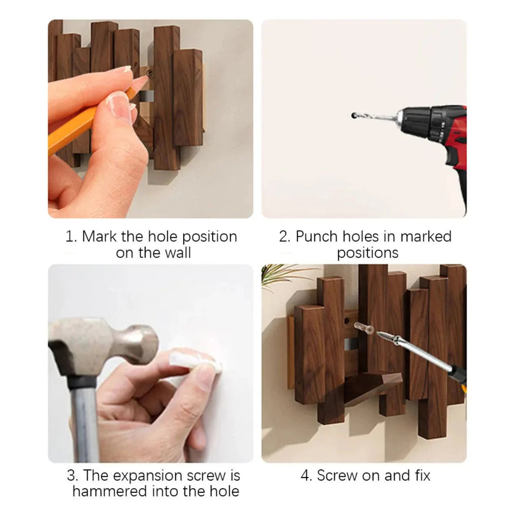Wooden Wall Coat Rack – Piano Design, Solid Walnut/Beech & 3-8 Hooks
