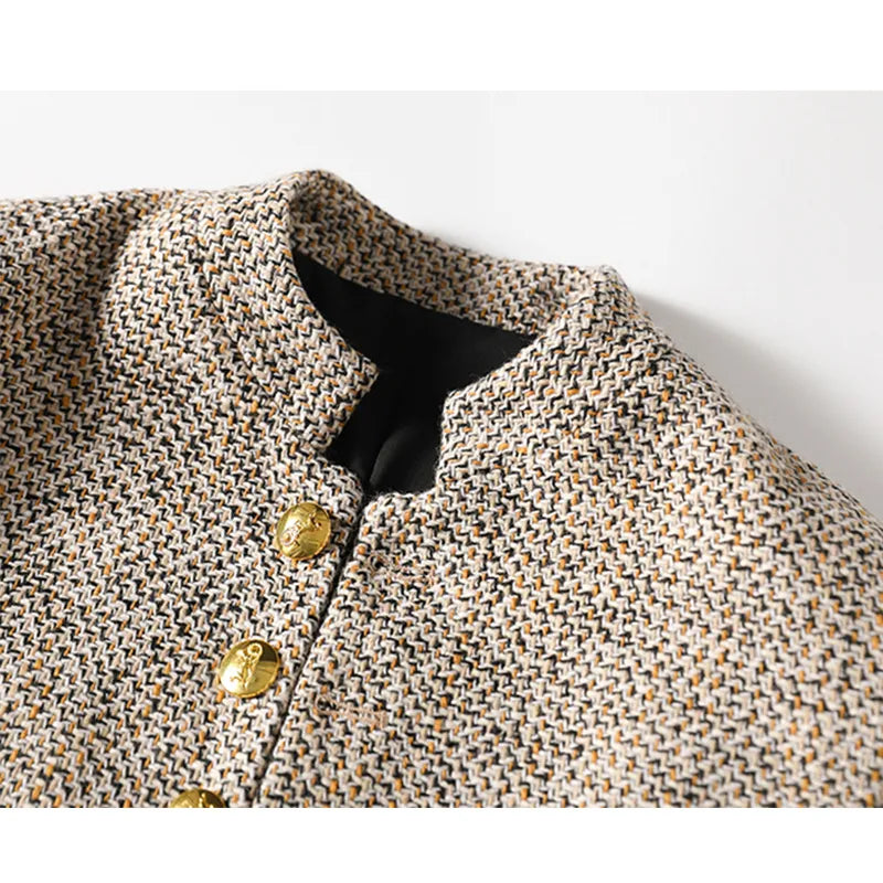 Khaki Vest with Long Sleeves and Button Closure - Elara