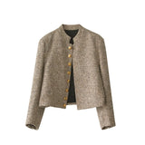 Khaki Vest with Long Sleeves and Button Closure - Elara