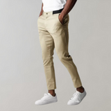 Khaki chino pants for men, slim fit, cotton, casual, beige, fashionable, comfortable, everyday wear.