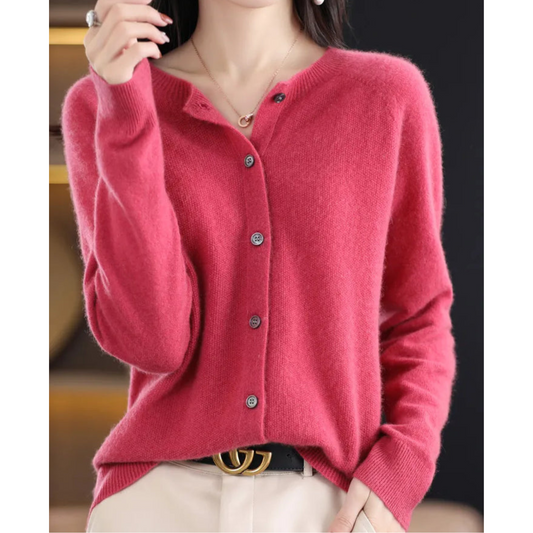 Cozy Knit Cardigan with Round Neck & Button Front - Stylish Women's Sweater for All Seasons