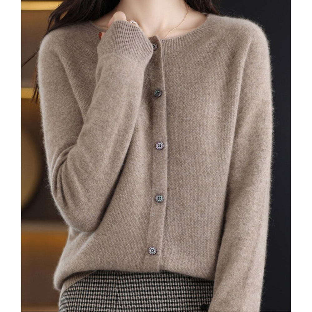 Cozy Knit Cardigan with Round Neck & Button Front - Stylish Women's Sweater for All Seasons
