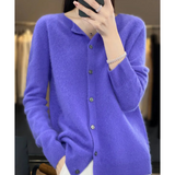 Cozy Knit Cardigan with Round Neck & Button Front - Stylish Women's Sweater for All Seasons
