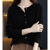 Cozy Knit Cardigan with Round Neck & Button Front - Stylish Women's Sweater for All Seasons