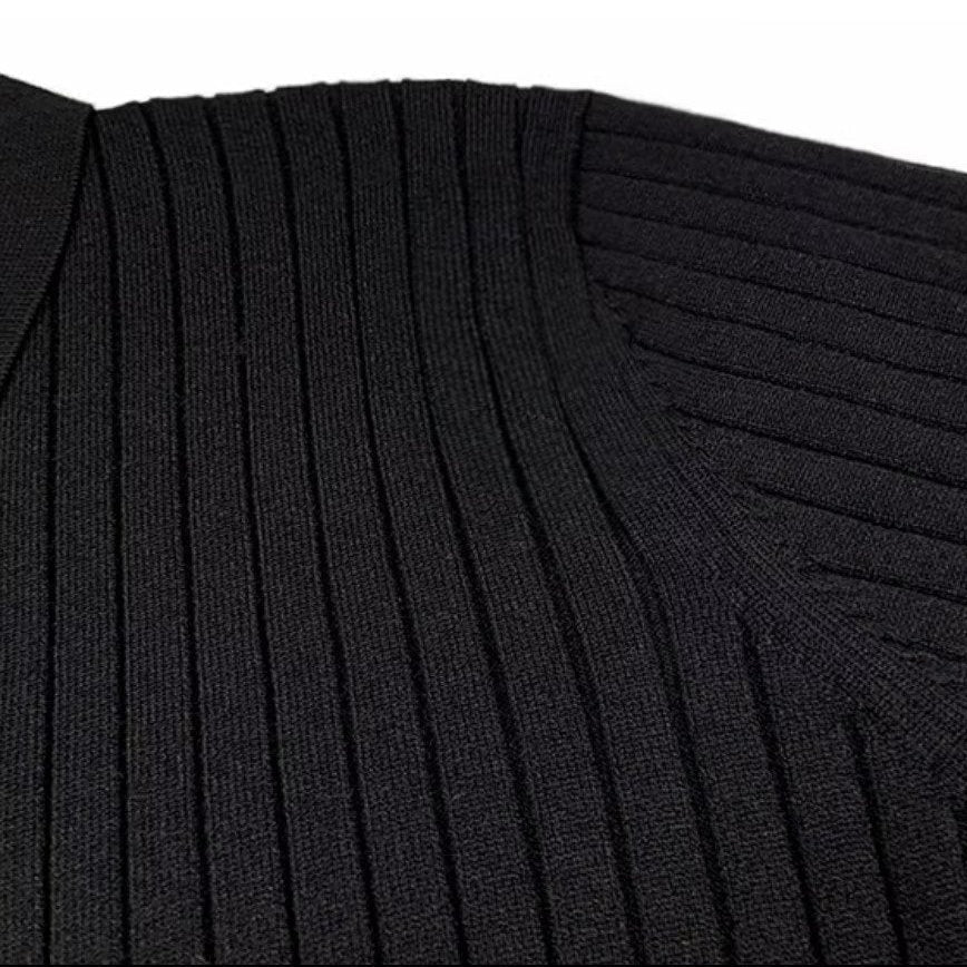 Knit Polo Sweater with Lapel Collar and Ribbing