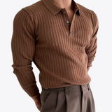 Knit Polo Sweater with Lapel Collar and Ribbing