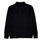Knit Polo Sweater with Lapel Collar and Ribbing