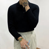 Knit Polo Sweater with Lapel Collar and Ribbing