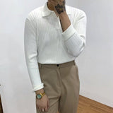 Knit Polo Sweater with Lapel Collar and Ribbing