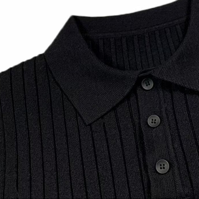Knit Polo Sweater with Lapel Collar and Ribbing
