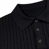 Knit Polo Sweater with Lapel Collar and Ribbing