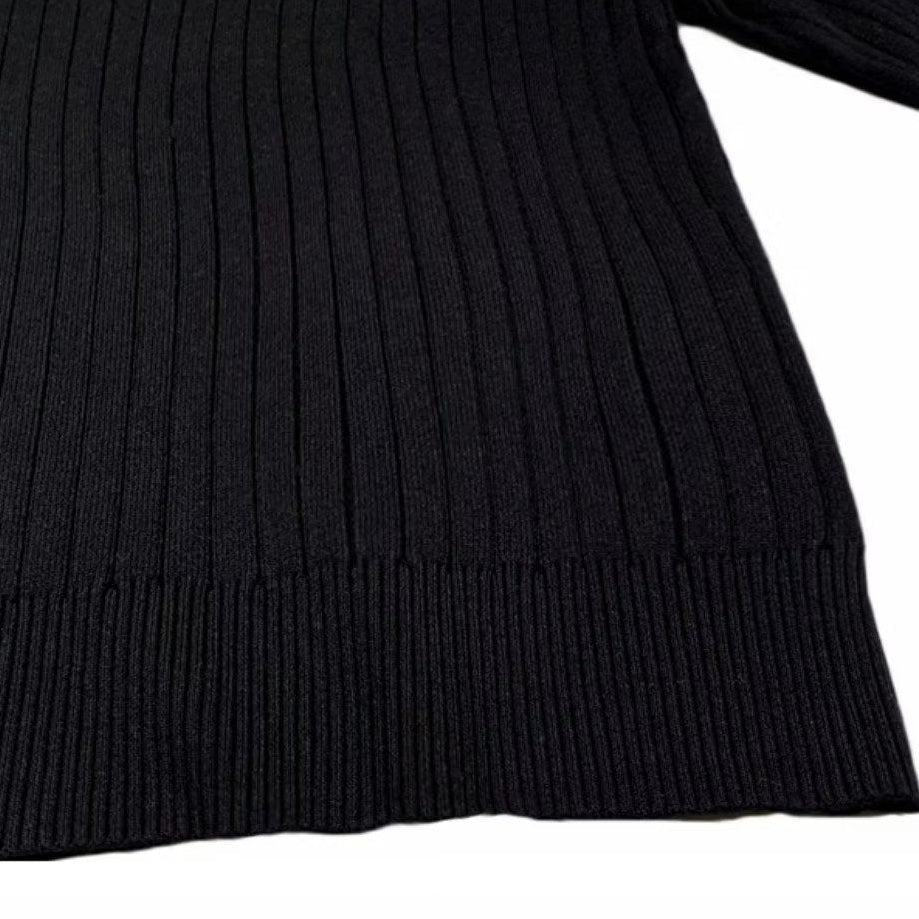 Knit Polo Sweater with Lapel Collar and Ribbing