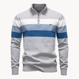 Knit Quarter Zip Sweater with Mock Neck and Stripes