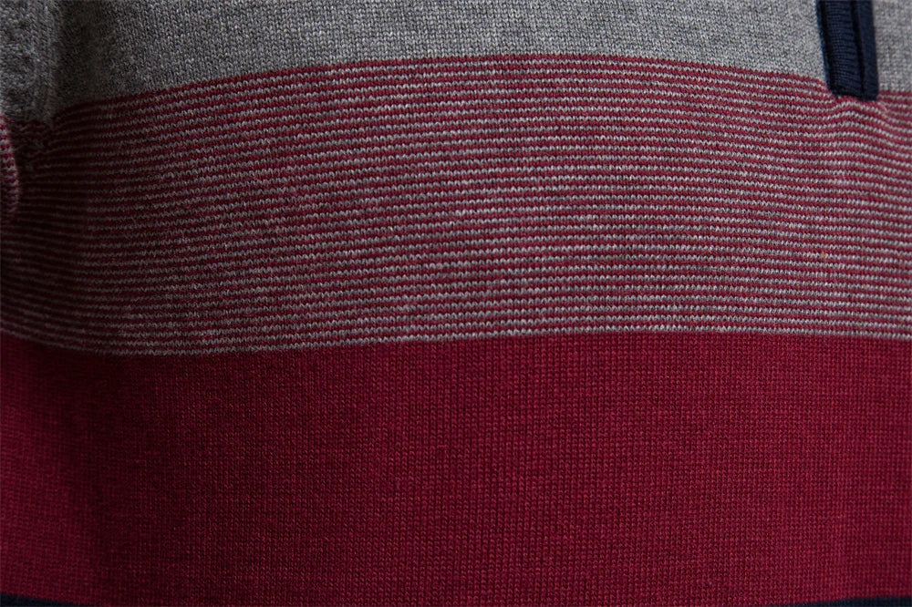 Knit Quarter Zip Sweater with Mock Neck and Stripes