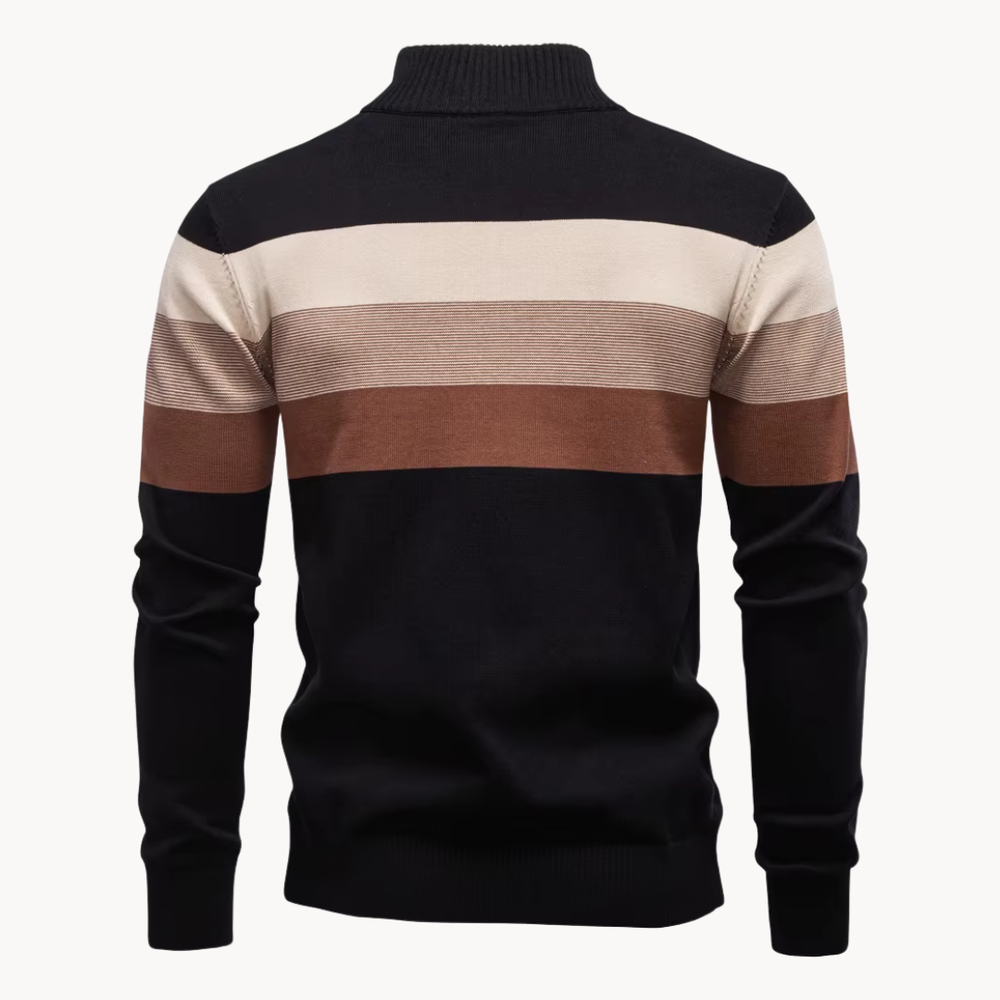 Knit Quarter Zip Sweater with Mock Neck and Stripes