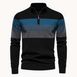 Knit Quarter Zip Sweater with Mock Neck and Stripes