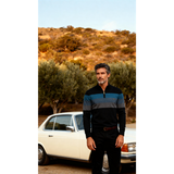 Knit Quarter Zip Sweater with Mock Neck and Stripes