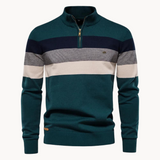 Knit Quarter Zip Sweater with Mock Neck and Stripes