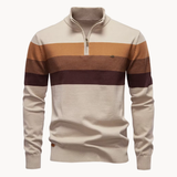 Knit Quarter Zip Sweater with Mock Neck and Stripes