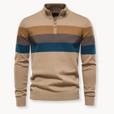 Knit Quarter Zip Sweater with Mock Neck and Stripes