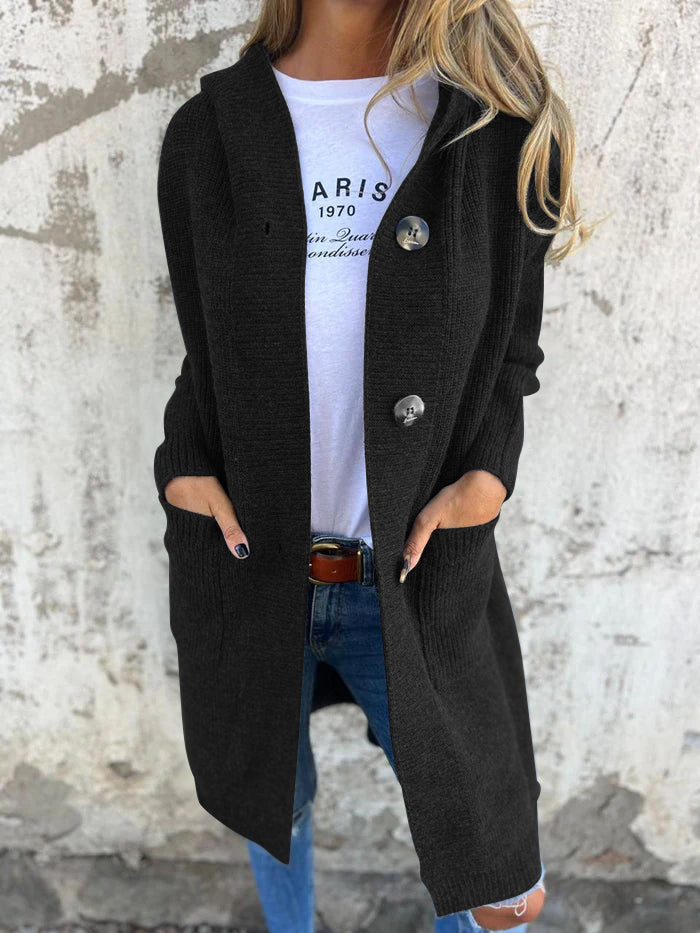 Knitted Long Women's Cardigan with Hood - Liv